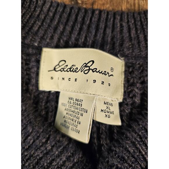 Vintage Eddie Bauer Sweater Mens XL Fisherman Henley Y2K Chunky Heathered Navy - Picture 3 of 6